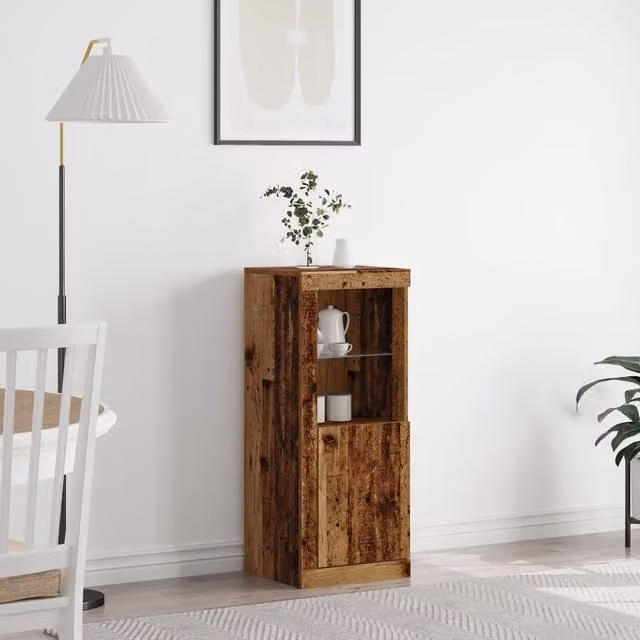 Berkfield Home Rustic Brown Wood Sideboard with Integrated LED Lights W/D/H: 41 x 37 x 100 cm – 1