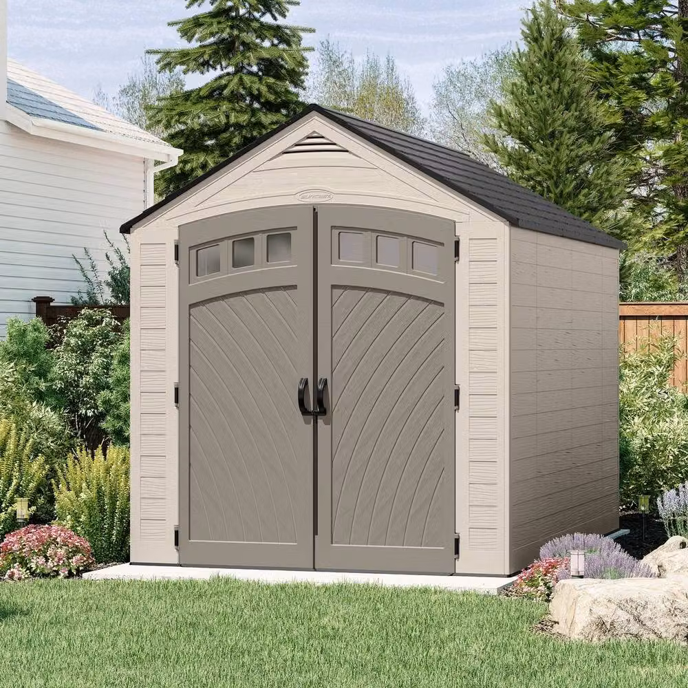 Rowlinsons Vista Resin Shed in Grey with Double Doors and Window, L308 x W224 x H249 cm – 2