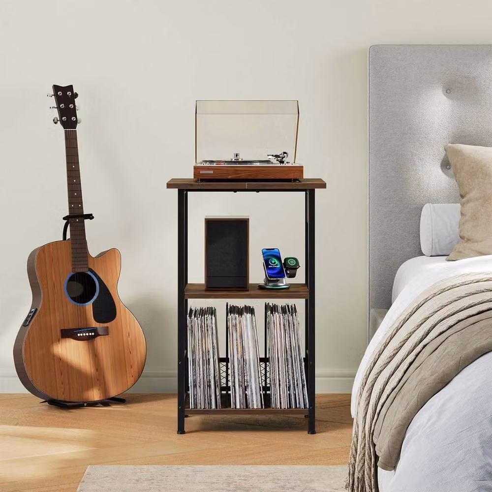 FORGEVIO Industrial Record Player and Turntable Stand in Brown and Black – 4