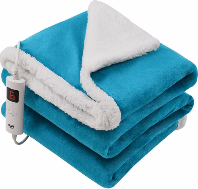 Glamhaus Heated Electric Fleece Throw Blanket in Turquoise Blue, W x D: 160 x 130 cm