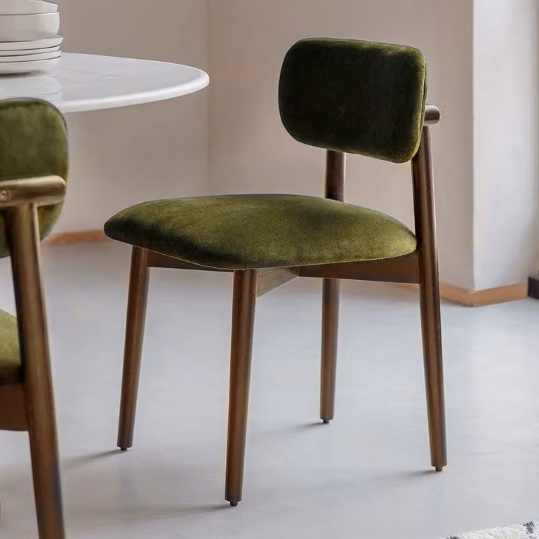 Atkin & Thyme Layla Retro Dining Chair in Green Cotton Velvet