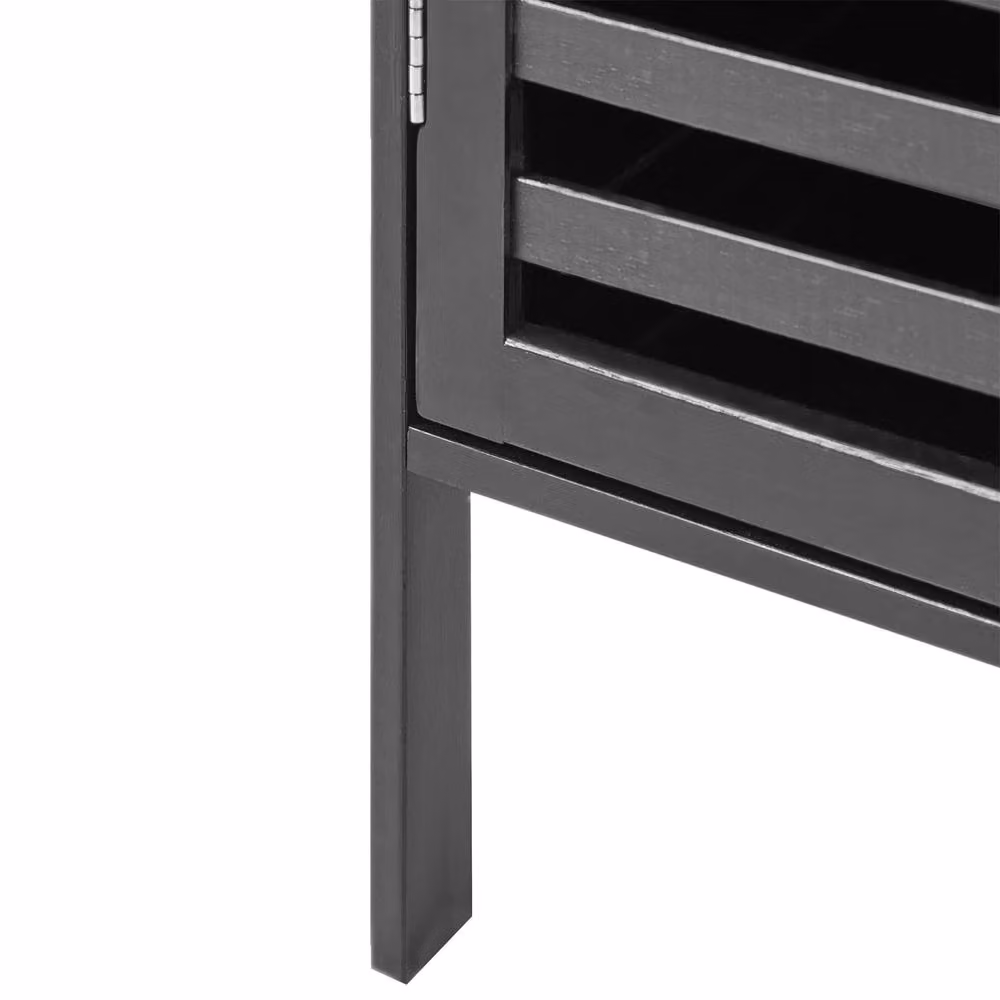 Wyld and Coco Black Bamboo Bathroom Shelving Unit with 2 Open Shelves and 1 Closed Compartment, Width: 32 cm – 2