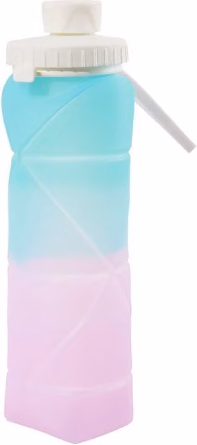 H&O Direct Collapsible Silicone Water Bottle for Travel and Gym, 600ml, Blue and Purple