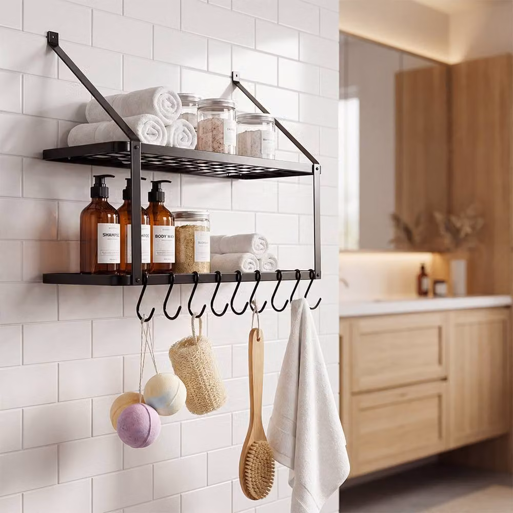 Toque Wall Mounted 2 Tier Metal Pot Pan Rack with 10 Hooks in Matt Black – 3
