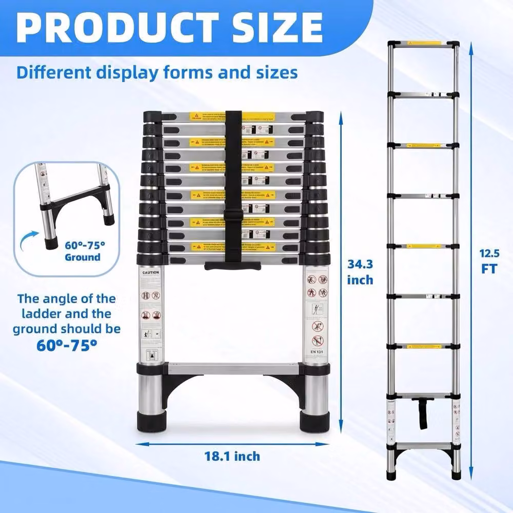 Alivio 3.8m Heavy Duty Telescopic Extension Ladder in Silver with 150kg Capacity – 4