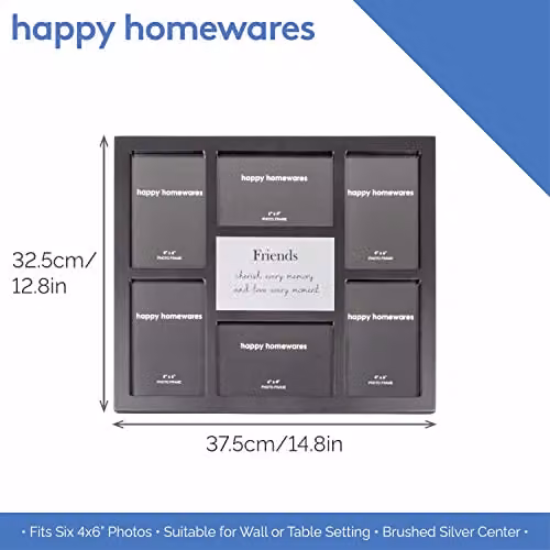 Happy Homewares Modern Black Multi Collage Picture Frame with Friends Wording for Table or Wall – 6