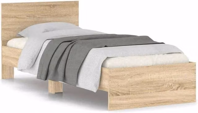 Berkfield Home Single Bed Frame with Headboard in Sonoma Oak and Light Brown, W/D/H: 90 x 190 cm