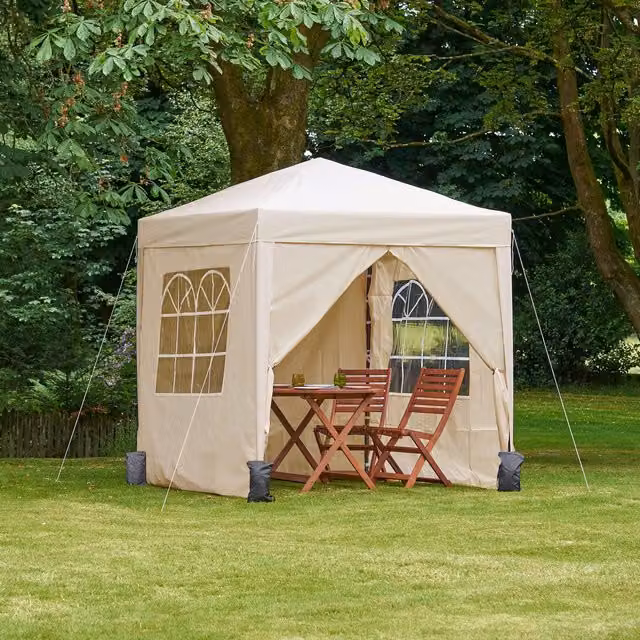 VonHaus Beige Heavy Duty Pop Up Gazebo with Sides and Windows, W/D/H: 200 x 200 x 231 cm – 1