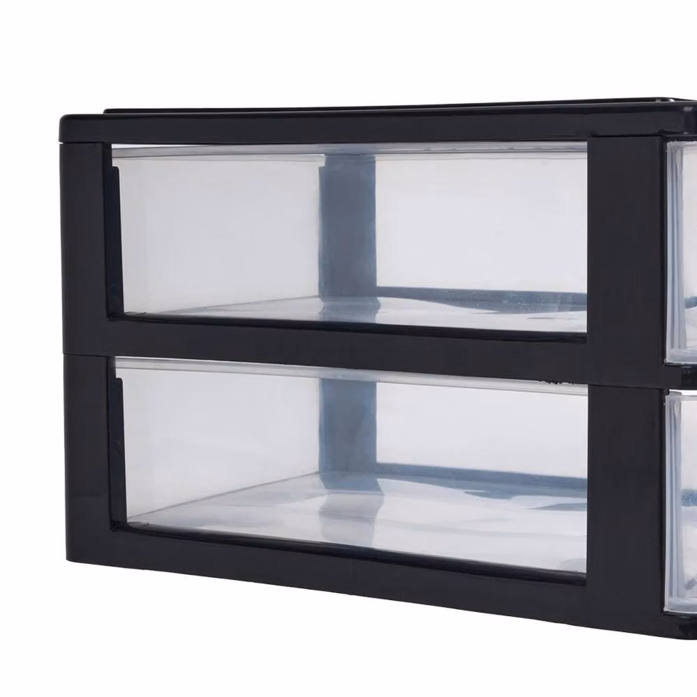 NESTLUNE 2 Tier Plastic Drawer Desktop Organiser Storage Tower in Transparent/Black, W/D/H: 100 x 22 x 100 cm – 3