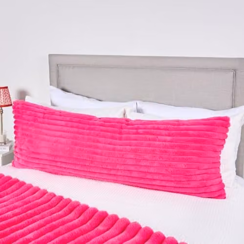 OHS Ribbed Faux Fur Bolster Cushion in Pink, W/D/H: 125 x 45 x 45 cm – 1