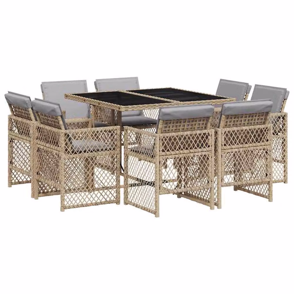 Berkfield Home 9 Piece Poly Rattan Garden Dining Set with Cushions in Beige – 2