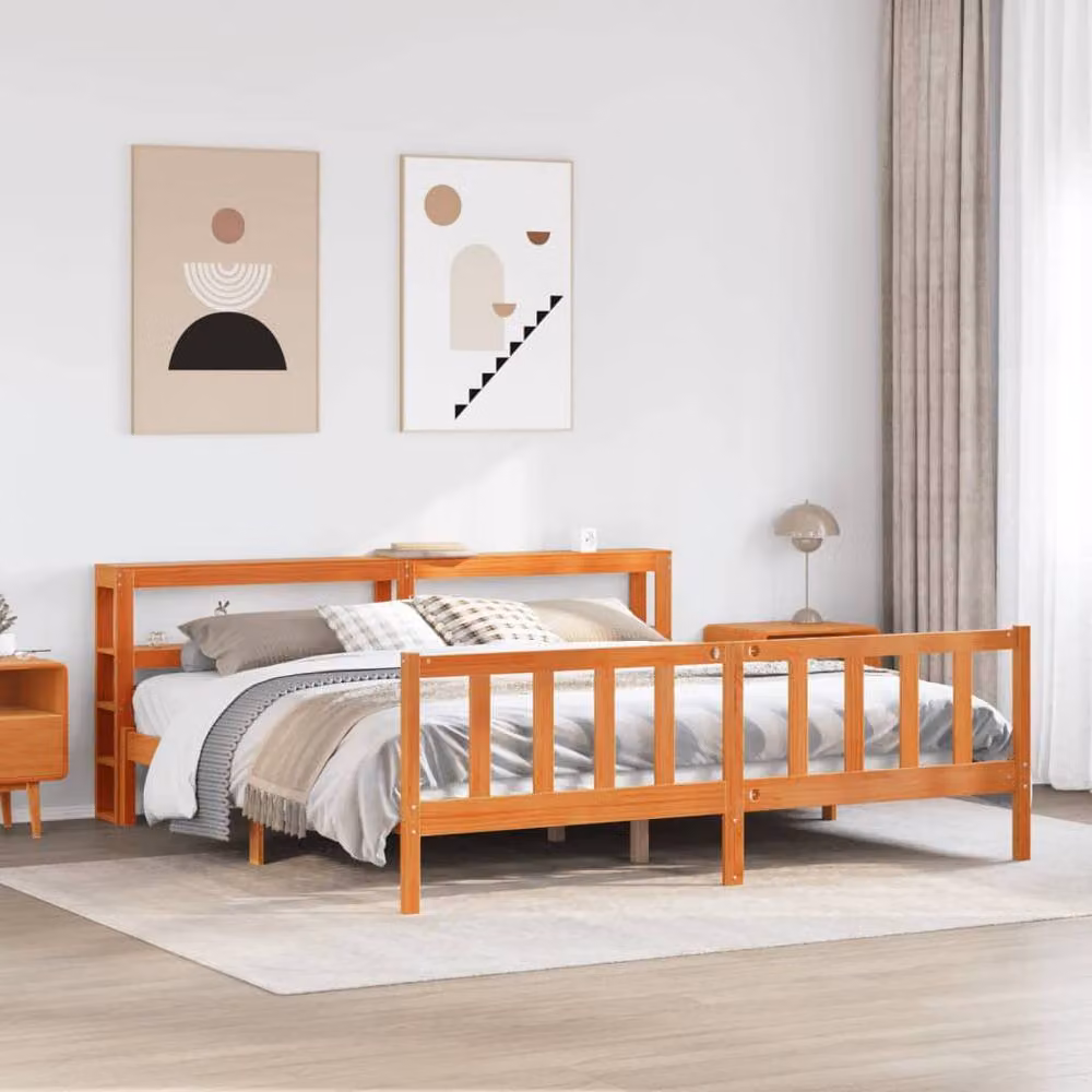 Berkfield Home Super King Bed Frame with Headboard in Wax Brown Solid Pine Wood, W/D/H: 180 x 200 cm – 2