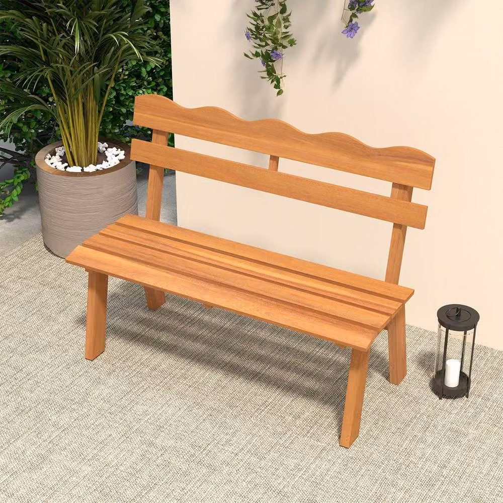 Kelvenix Natural Acacia Wood 2-Person Outdoor Garden Bench – 3