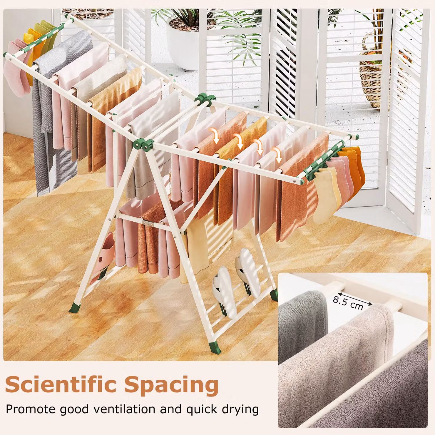 Gymax Foldable Metal Laundry Drying Rack with Sock Clips in Beige – 2