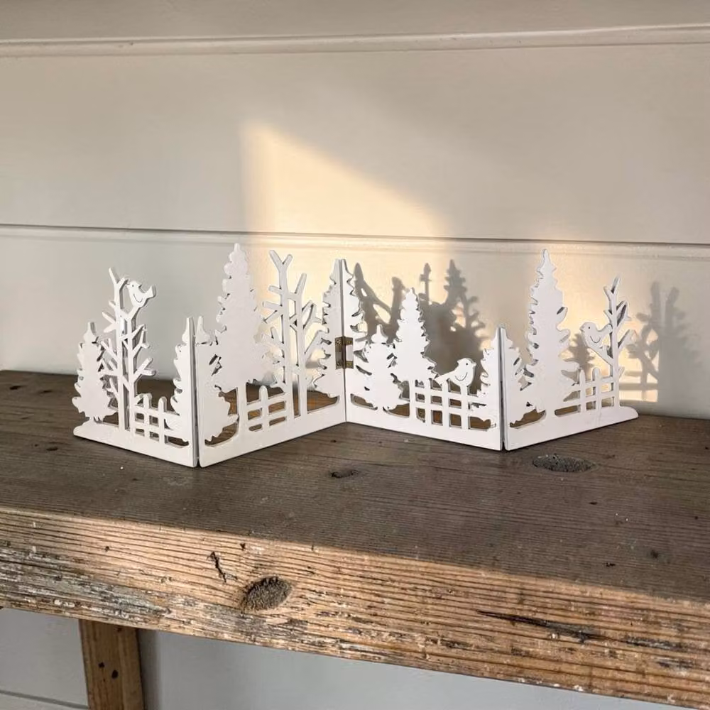 Four Candle White Wooden Folding Christmas Forest Scene Tabletop Decoration, Height: 60 cm – 2
