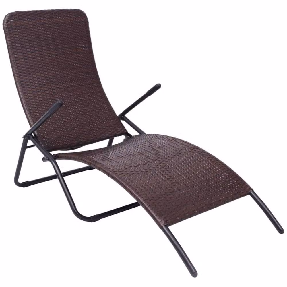 Berkfield Home Elegant Folding Sun Lounger in Brown Poly Rattan with Textilene Fabric and Armrests – 2