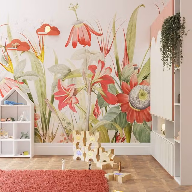 Superfresco Easy Flora Red Floral Print Mural, W: 300 cm, H: 280 cm