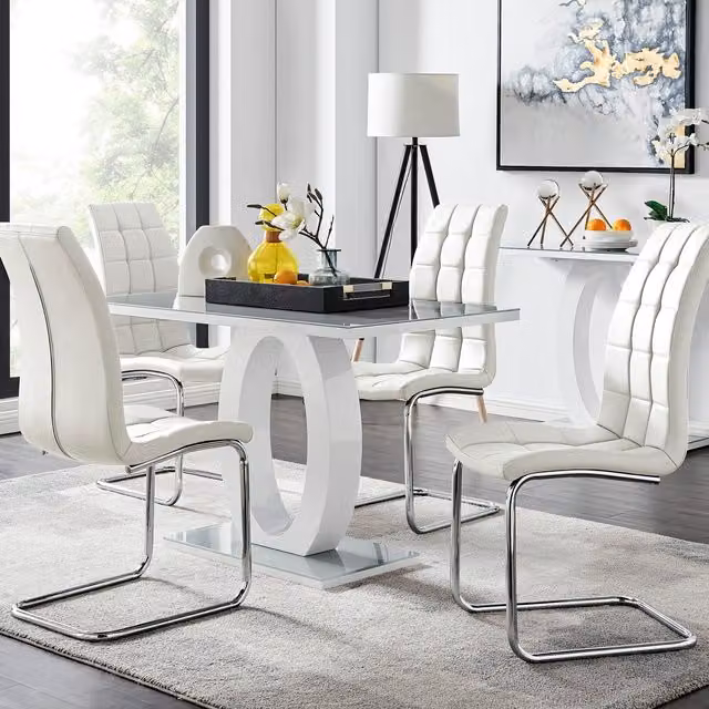 FurnitureboxUK Giovani Modern High Gloss Glass Dining Table and 4 Murano Chairs Set in Grey and White