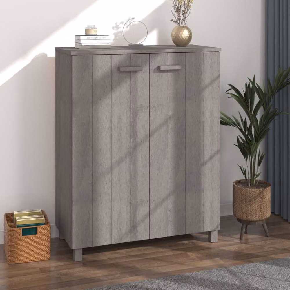 Berkfield Home HAMAR Shoe Cabinet, Light Grey Solid Pine Wood, W: 85 cm, D: 40 cm, H: 108 cm – 2