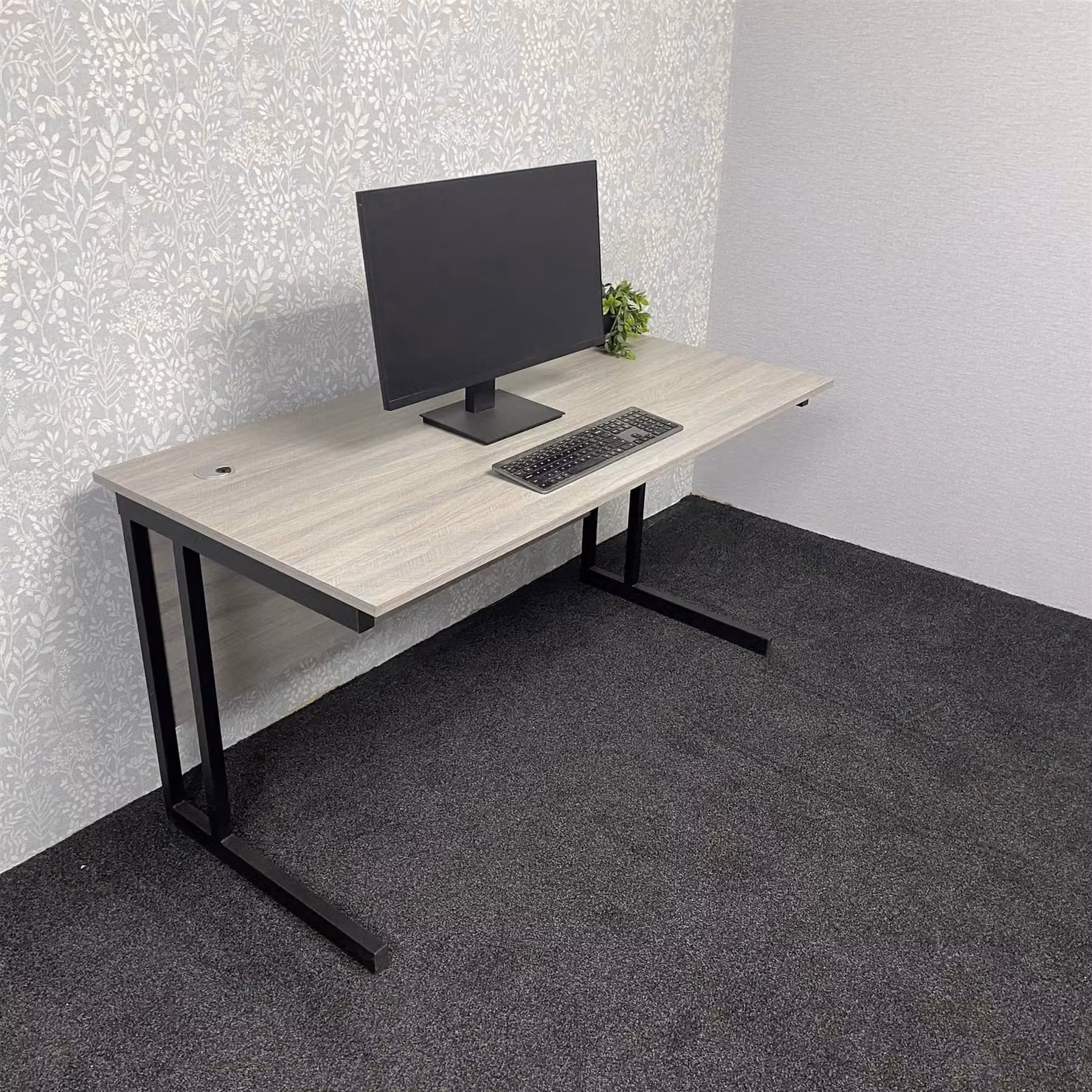 KOSY KOALA Grey Modern Computer Desk with Wood Top and Metal Legs for Home Office – 3
