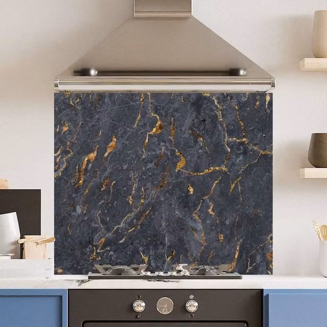 Choose Your Print Black Marble Look 6mm Toughened Glass Kitchen Splashback, W/H: 60 x 60 cm – 1