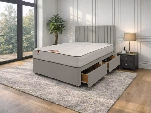 Knight Sleep Emily Naples Bed Set with Hybrid Mattress and 2 Drawers in Silver Grey, W/D/H: 90 x 190 x 60.96 cm