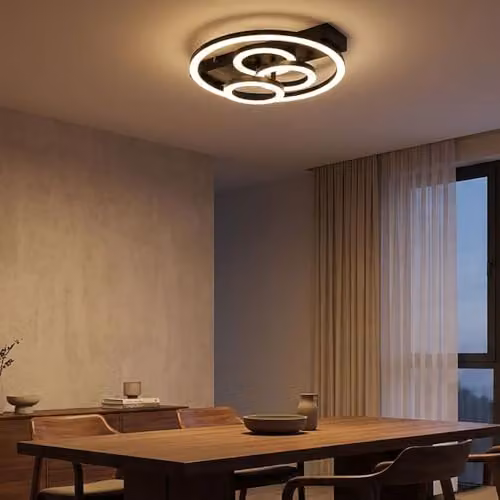 Globo Lighting Modern Rectangular LED Ceiling Light in Black with Remote Control and Dimmer Function – 3