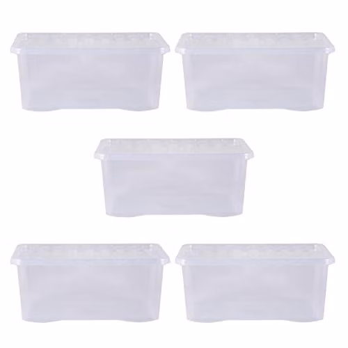 Wham Crystal Stackable Plastic Storage Boxes with Lids and Handles, 5 x 45L, Transparent – 1
