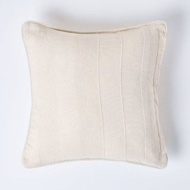 Homescapes Cotton Rajput Ribbed Square Cushion Cover in Beige and Yellow, W: 60 cm