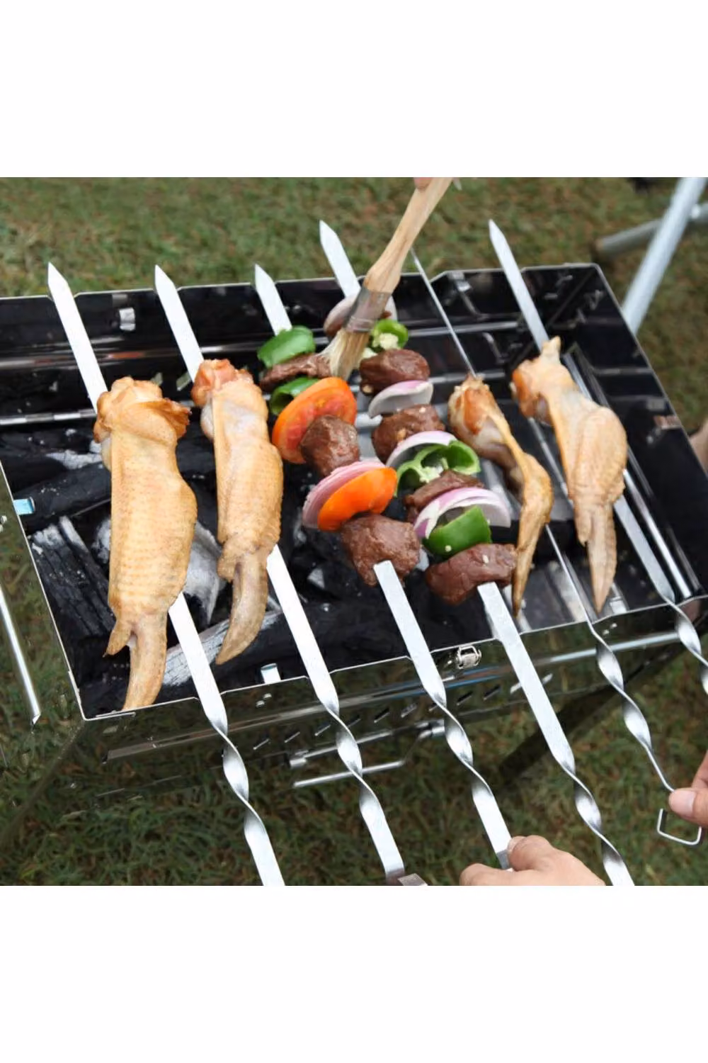 KDMD 12 Pack Stainless Steel Flat Meat Skewers Set for BBQ, Silver, Length: 38 cm – 3
