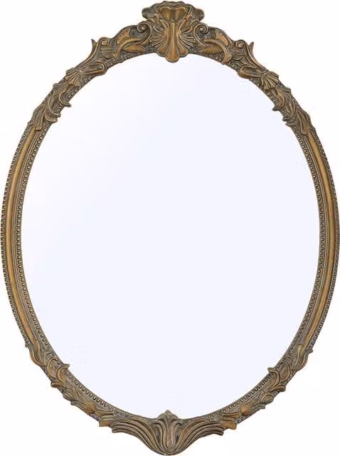 Livingandhome Classic Oval Wall Mirror with Carved Frame in Gold