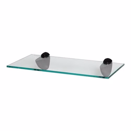 Harbour Housewares Floating Glass Bathroom Shelf, Black and Transparent, W: 40 cm, D: 13 cm, H: 13 cm