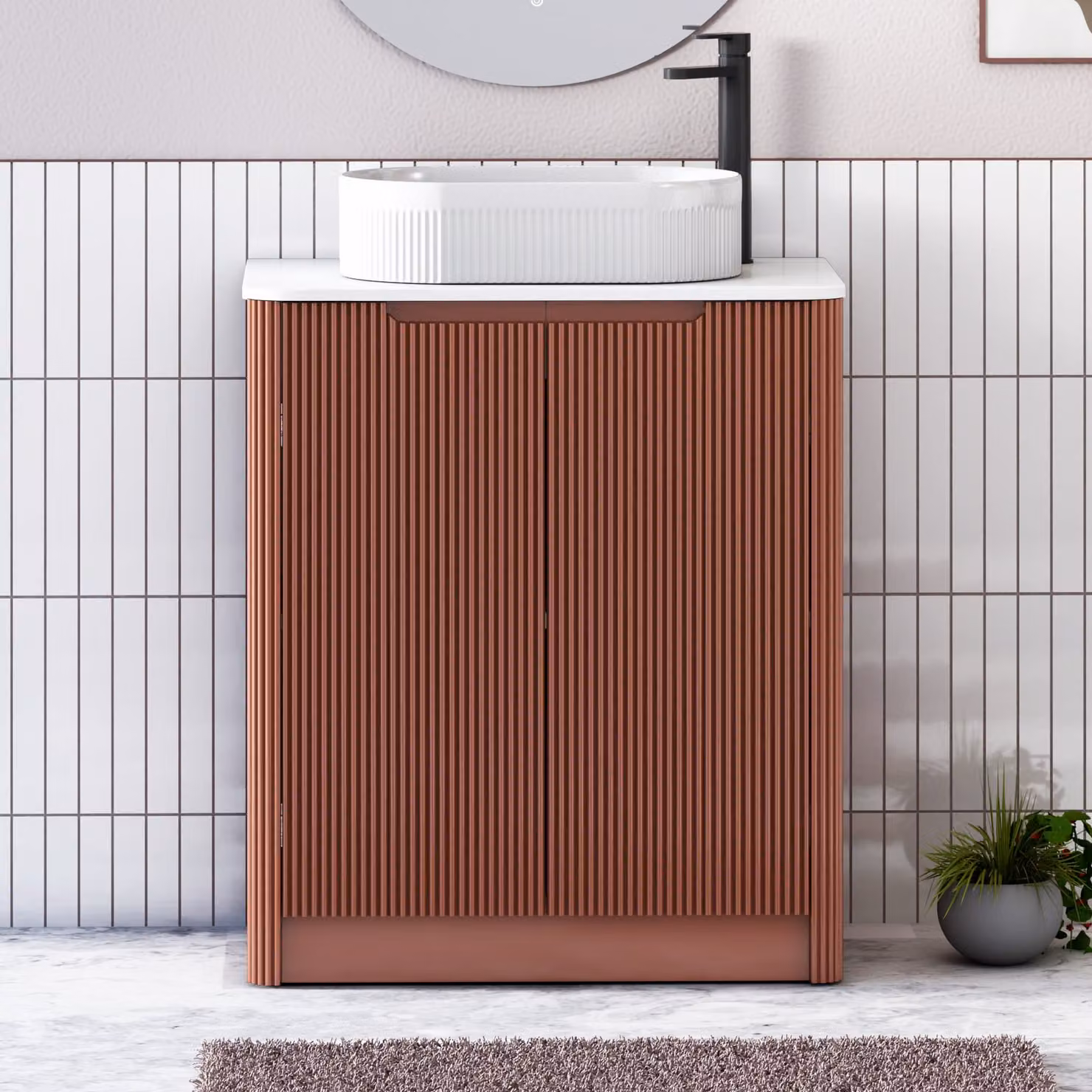 Royal Bathrooms Avenza 800mm Terracotta Clay Floor Standing 2 Door Vanity Unit with White Worktop and Lyon Basin