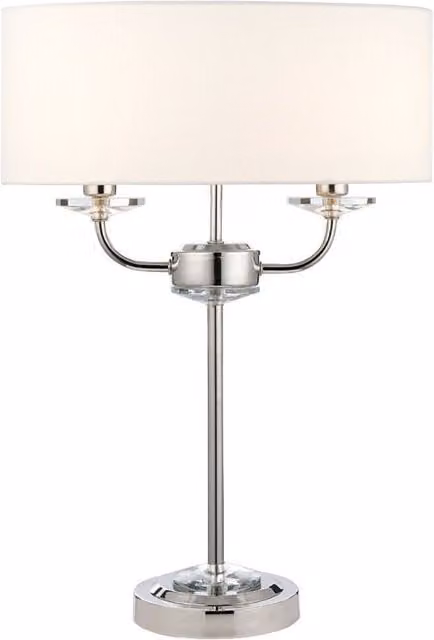 Loops Twin Light Table Lamp in Silver and White with Crystal Trim