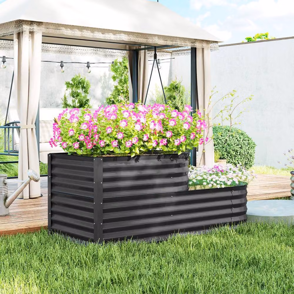 STILVORA Two-Tier Raised Planter in Grey, W: 89.0 cm, D: 60.0 cm, H: 57.0 cm – 3