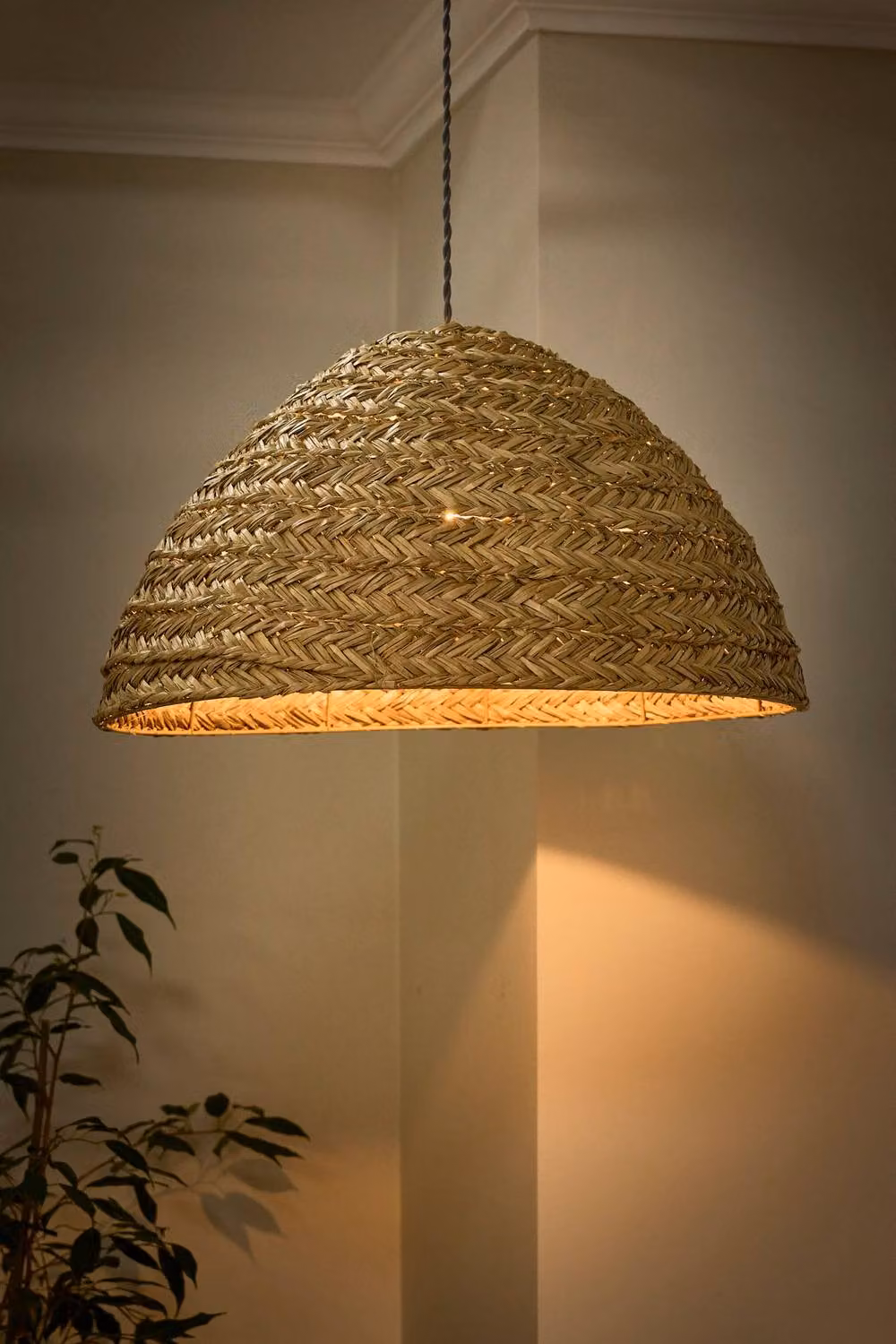 Dibor Traditional Seagrass Plaid Dome Easy Fit Ceiling Shade in Beige, H 30 cm x D 57 cm – 2