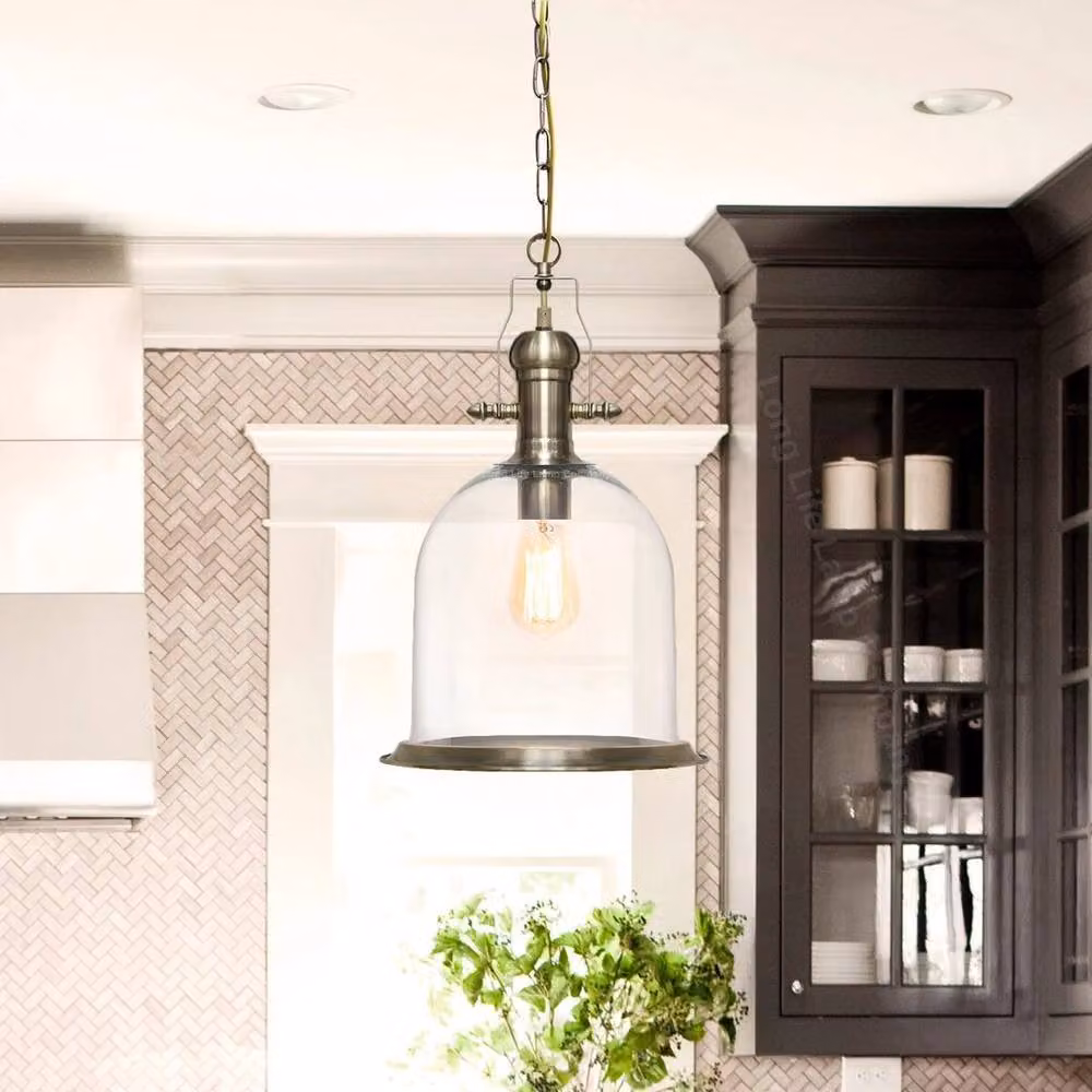 SPETLEK Vintage Glass Shade Chandelier Hanging Pendant Ceiling Light in Transparent and Gold/Brass – 2