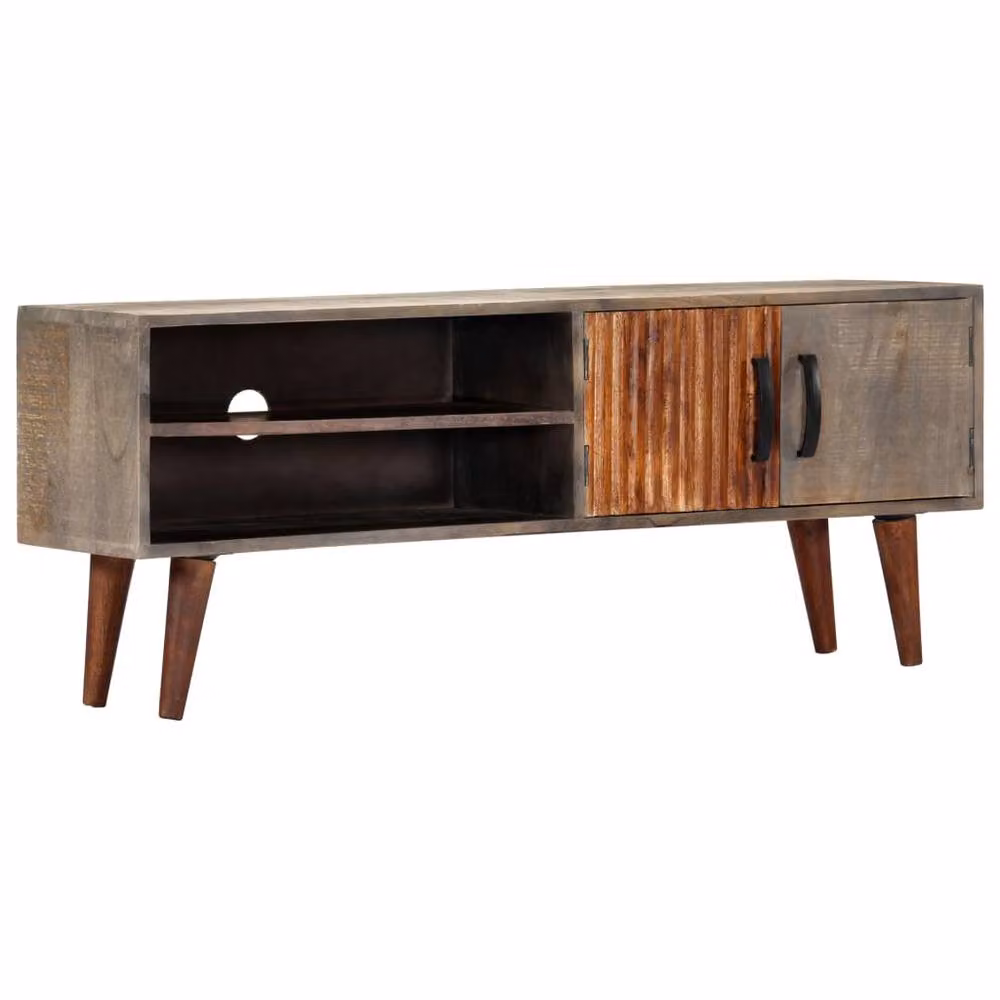 Berkfield Home Grey Rustic Solid Mango Wood TV Cabinet W: 130 cm, D: 30 cm, H: 46 cm – 2