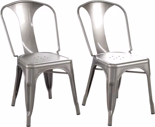 Finn Modern Metal Dining Chairs, 2 Pieces, Grey and Silver