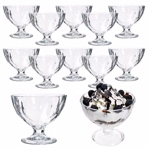 Bormioli Rocco Diamond Geometric Glass Ice Cream Sundae Dessert Bowls, Transparent, Pack of 12 – 1