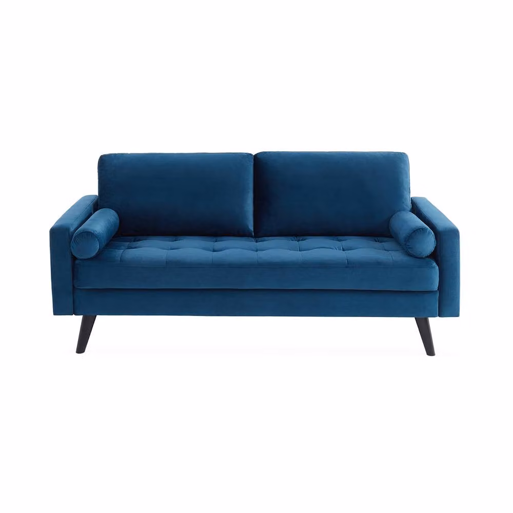 sweeek 3-Seater Vintage Style Velvet Fabric Sofa in Blue with Scatter Cushions, W/D/H: 177 x 81 x 84.5 cm – 2