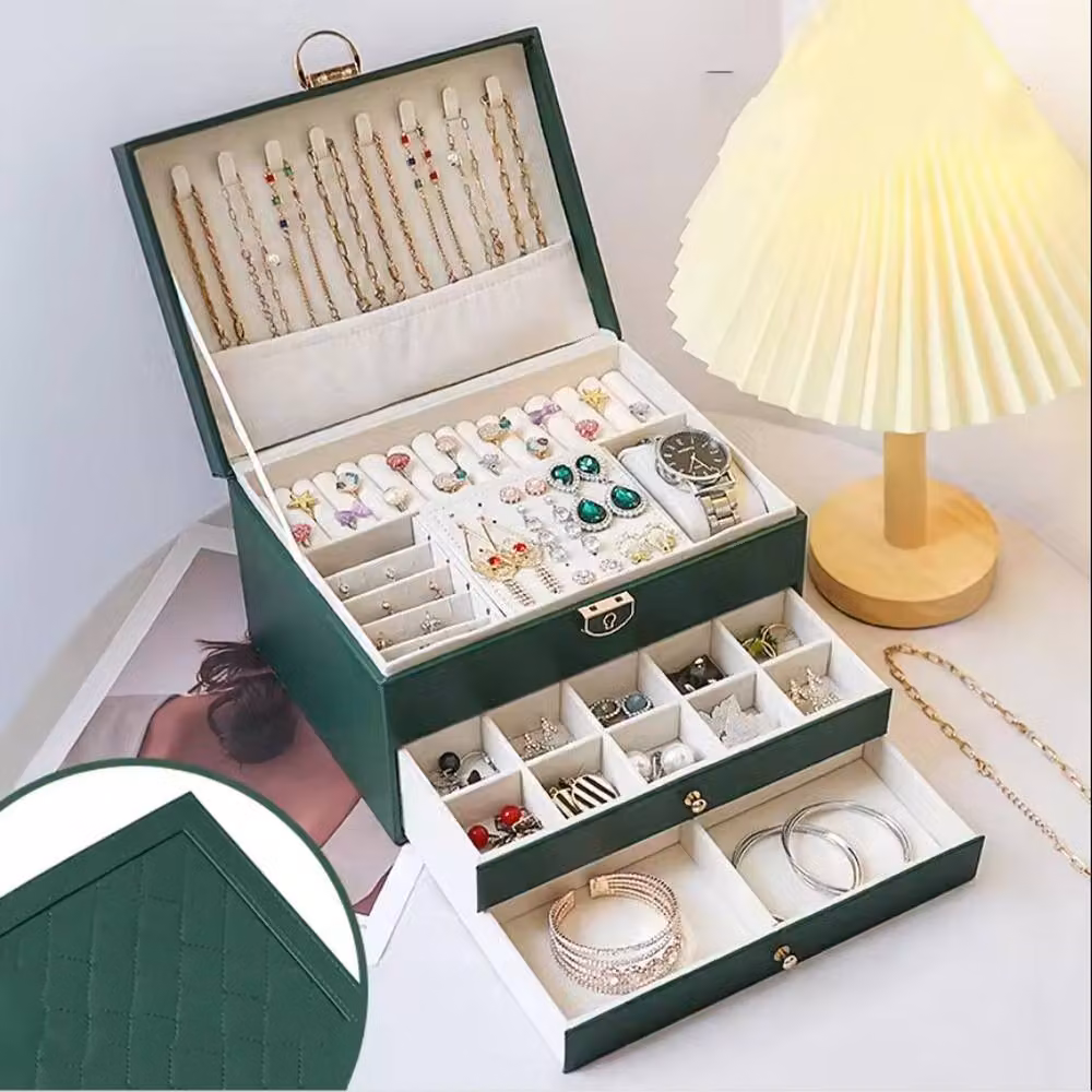 Hinsinc 3-Layer Jewellery Box Necklace Organiser with Drawers, Black, W: 23.0 cm, D: 13.5 cm, H: 13.5 cm – 3