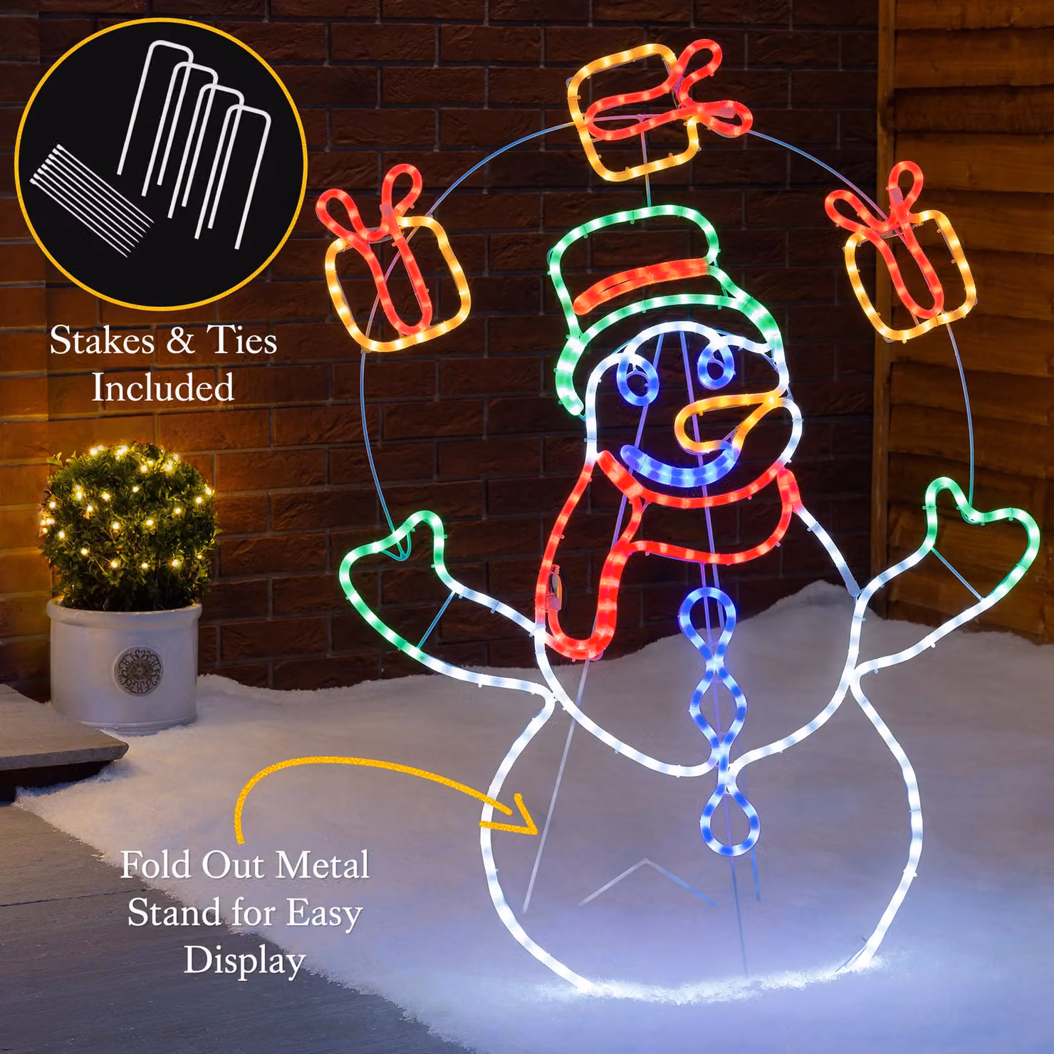 Christow Snowman Rope Light Outdoor Christmas Decoration LED Xmas Silhouette Multicolour H 98 cm – 4