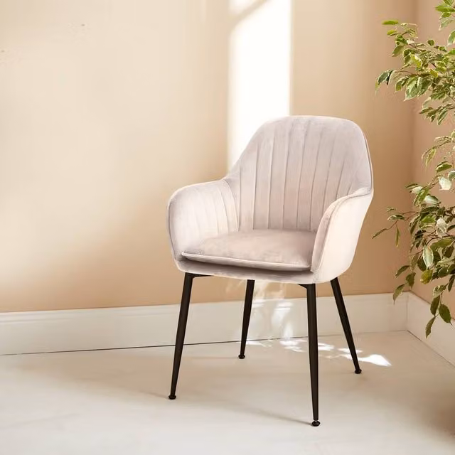 sweeek White Velvet Tub Accent Chair with Gold Metal Legs and Armrests