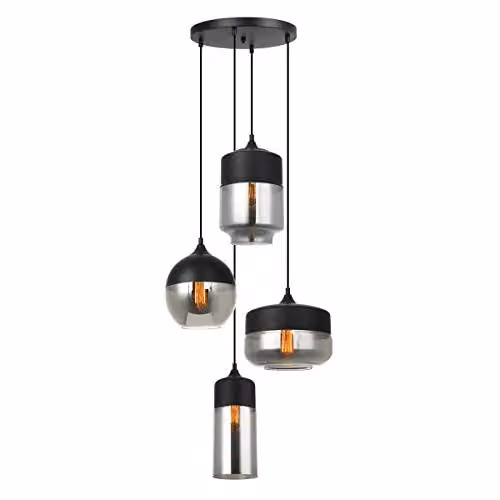 Netlighting Modern 4-Light Suspended Pendant Light with Black and Smoky Glass Shades, Dimmable, E27