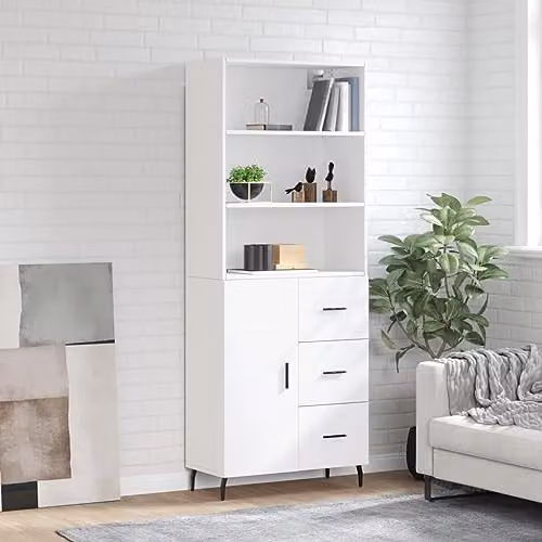 vidaXL Modern White Highboard Sideboard with Drawers, Shelves and Hinged Doors for Living Room, Bedroom or Office, H 180 x W 69.5 x D 34 cm – 2