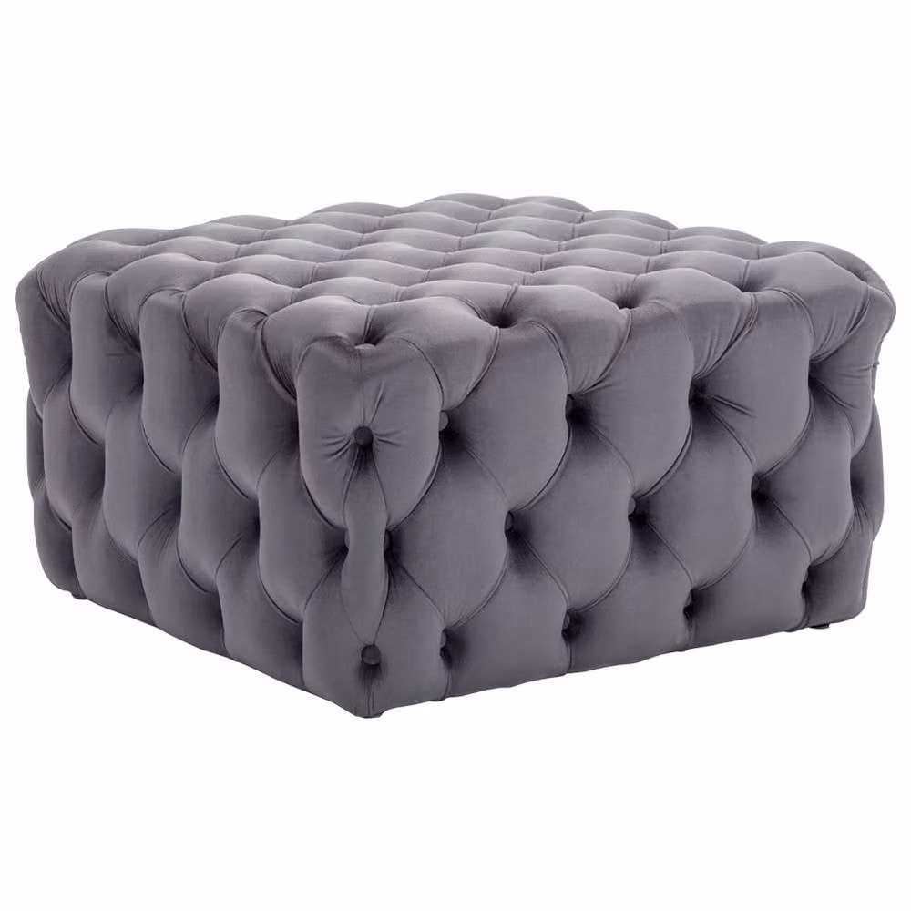 Garden Sanctuary Grey Velvet Upholstered Square Buttoned Footstool – 2