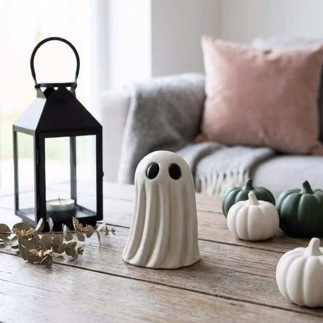 Garden Greatness Halloween Ghost Decorative Ceramic Tabletop Ornament in White and Multicolour
