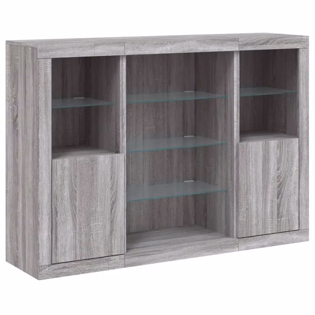 Berkfield Home Set of 3 Modern Grey Sonoma Sideboards with Integrated LED Lighting and Matt MDF Finish – 3