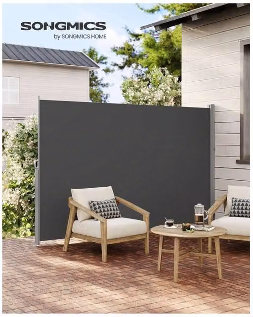 SONGMICS Extendable Grey Privacy Screen Shade with UPF 50 Protection and Steel Frame